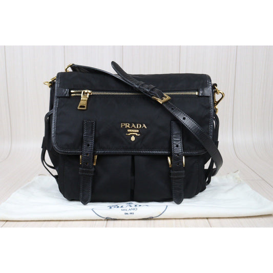 Rank AB|Prada Nylon Black Gold Hardware ShoulderBag|S24071423