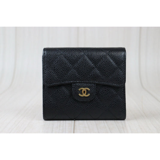 Rank A|Chanel Caviar Skin Black Wallet|S24071419
