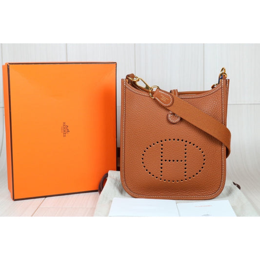 Very Good ( Rank A)| HERMES Mini Evelyn 16 Shoulder Bag U Stamp Brown Gold Hardware|W24060401