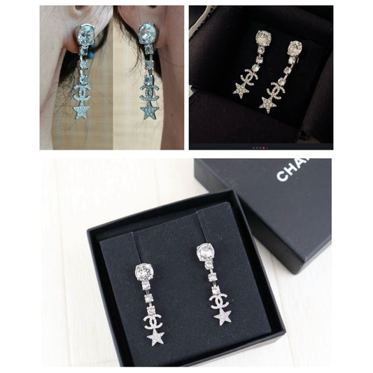 Very Good ( Rank A)| CHANEL Coco Mark Rhinestone star Earrings Silver|H25011108