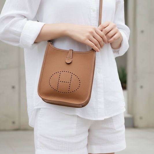 Include Entrupy Certificate of Authenticity|Good ( Rank AB)| HERMES TC Leather Evelyn 16 Shoulder Bag Golden Brown Y Stamp Made In 2020 Year |W26040823