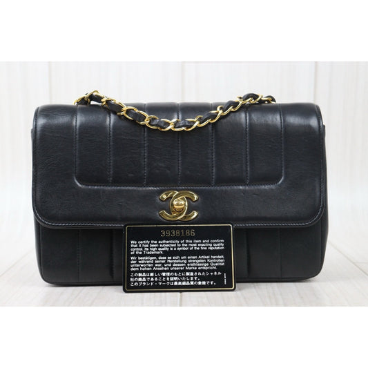 Good ( Rank AB)| CHANEL Mademoiselle 22 Lamb Skin Shoulder Bag Black Made in 1994-1996Year |P24110113