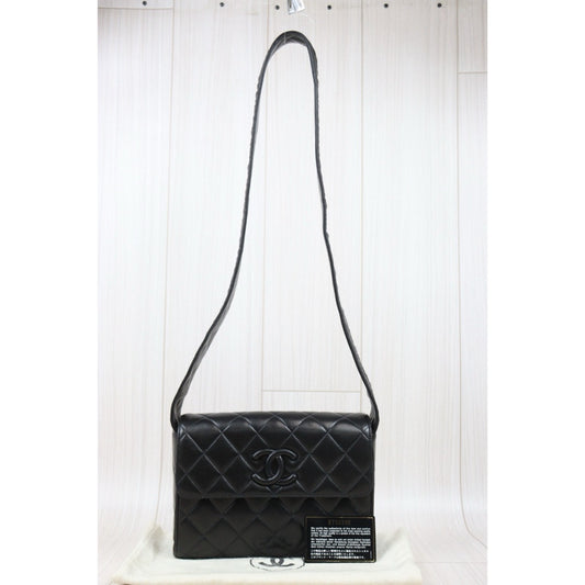 Good ( Rank AB) | CHANEL Lambskin Shoulder Bag Black Made In 1991~1994 Year |24103104