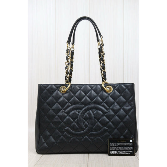 Very Good ( Rank A) | CHANEL Caviar Skin Matrasse Chain GST Tote Bag Black Made In 2010-2011Year|S25110428