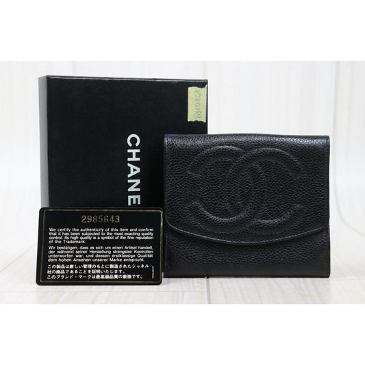 Very Good ( Rank A)|CHANEL Caviar Skin Black Wallet Made In 1991-1994 Year|VT25030130