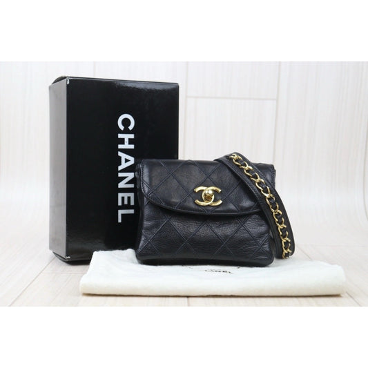 Very Good ( Rank A) | CHANEL Matrasse Lamb Skin Coco Mark Waist Bag Black |24100702