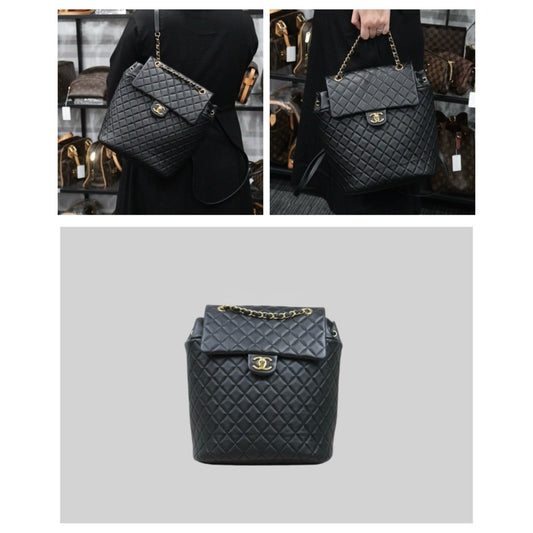 Very Good ( Rank A) | CHANEL Calf Leather Chain Backpack Black Made in 2019 Year|S25012701