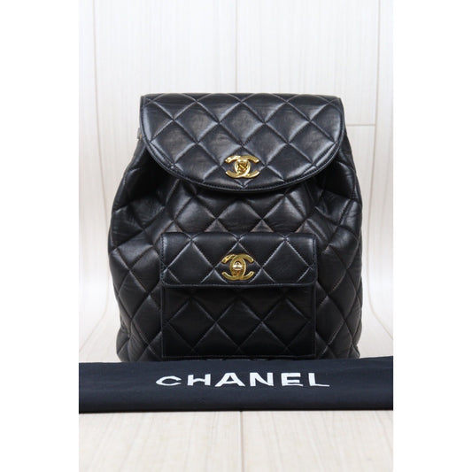 Good ( Rank AB)|CHANEL Lamb Skin Duma Backpack Black Made in 1996-1997 Year|P24061128
