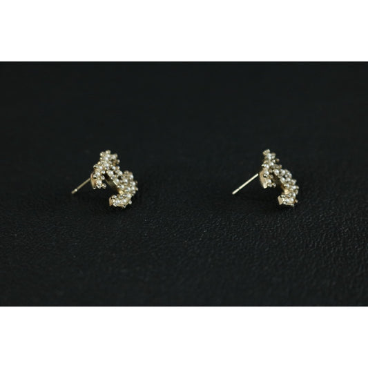Include Authentic Detective Certificate of Authenticity|Very Good ( Rank A) | CHANEL C19C Coco Mark Pearl Rhinestone Golden Earrings Made In 2019Year|S26022606