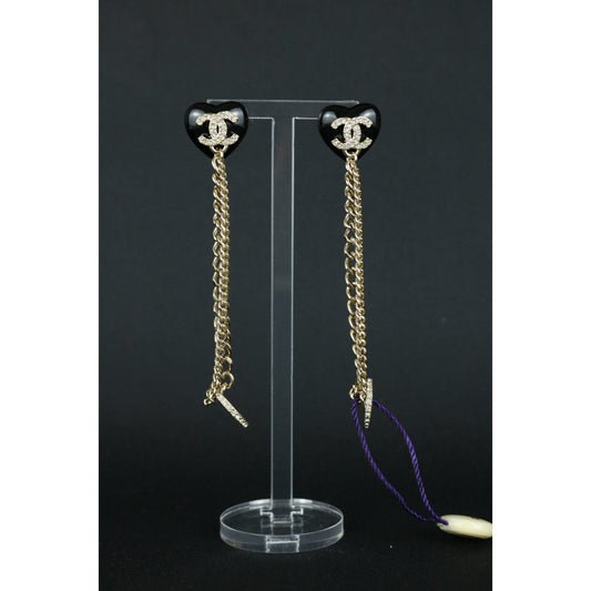 Excellent(Rank SA)| CHANEL Coco Mark Chain Pearl Rhinestone Earrings|F25032504