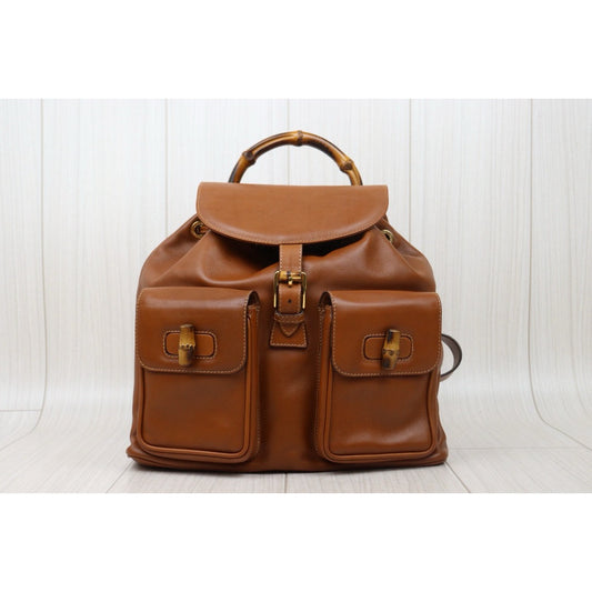 Good ( Rank AB)|GUCCI Bamboo Leather GM Backpack Brown|24092615
