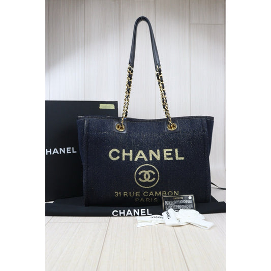 Good ( Rank AB)| CHANEL Canvas Tote Bag Navy Made In 2019-2020Year|24080915
