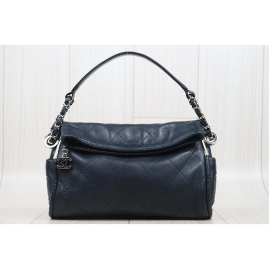 Good ( Rank AB)| CHANEL Lambskin Matrasse Chain Hobo HandBag Dark Blue Made In 2008 - 2009Year|A25101612