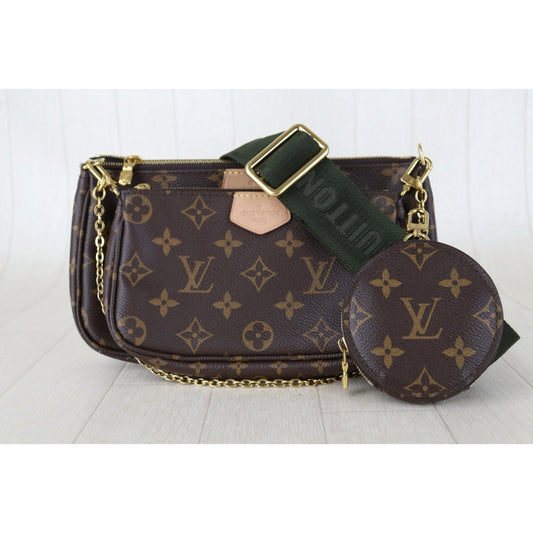 Include Entrupy Certificate of Authenticity|Very Good ( Rank A)| Louis Vuitton Monogram Multi Pochette Accessoire Khaki|Z26092911