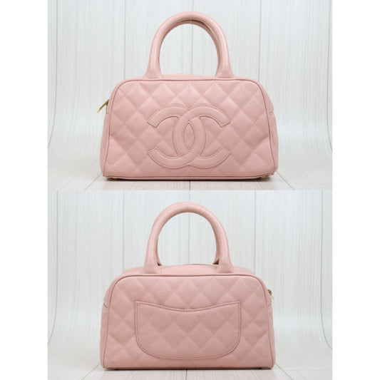 Include Entrupy Certificate of Authenticity|Very Good ( Rank A)| CHANEL Caviar Skin Calf Leather Bowling Hand Bag Pink Made In 2003~2004Year|25122511