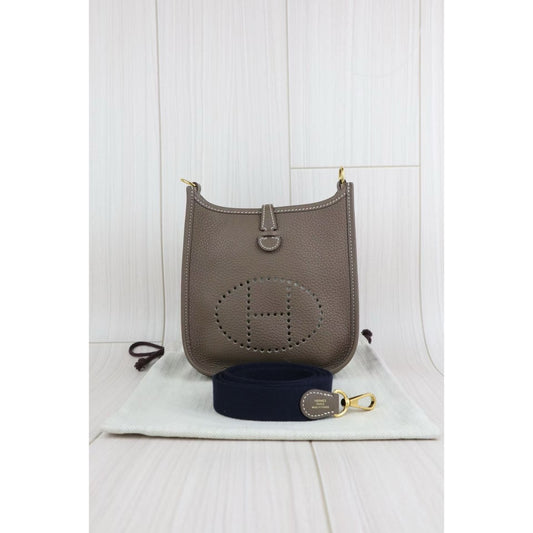 Very Good ( Rank A)| HERMES Mini Evelyn 16 Shoulder Bag Etoupe Gray D Stamp Made In 2019 Year|W25082901
