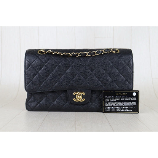 Include Entrupy Certificate of Authenticity|Very Good ( Rank A)| CHANEL Caviar Skin Matrasse Chain Double Flap 25 Shoulder Bag Black Made In 2010-2011Year |S26060202