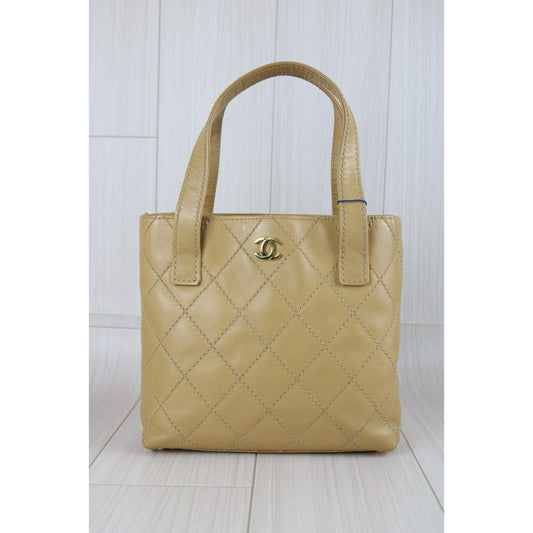 Good ( Rank AB)| CHANEL Calf Leather Beige Hand Bag Made In 2002~2003Year|B24111207