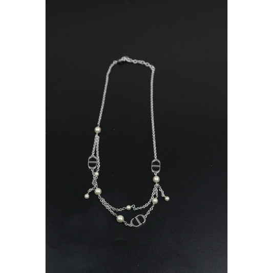 Good ( Rank AB)| Dior CD Pearl Necklace Silver Plated |V25100720