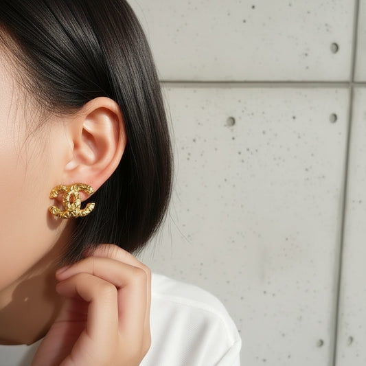 Include Authentic Detective Certificate of Authenticity|Excellent(Rank SA) | CHANEL 93A Coco Mark Vintage Lava Gold Earrings Made In 1993Year |26041303
