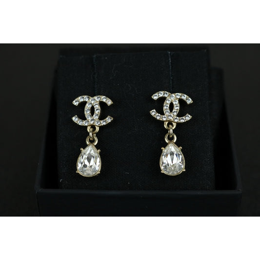 Very Good ( Rank A) |CHANEL COCO Mark Water drop pendant Rhinestone Earrings |X25020916