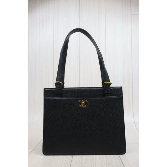 Include Entrupy Certificate of Authenticity|Very Good ( Rank A)| CHANEL Caviar Skin Vintage Tote Bag Black Made In 1997~1999Year|S26031905