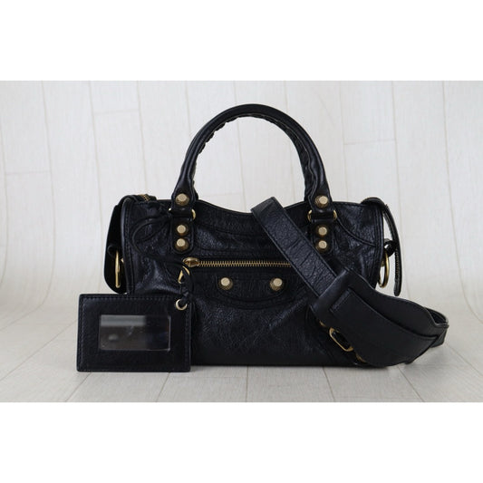 Very Good ( Rank A)|Balenciaga Goatskin Edge Classic City PM Black HandBag Shoulder Bag Current Model |S26020401