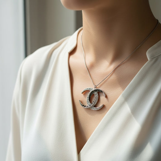 Include Authentic Detective Certificate of Authenticity|Very Good ( Rank A) |CHANEL B15C COCO Mark Rhinestone Necklace Made In 2015Year|S26031029