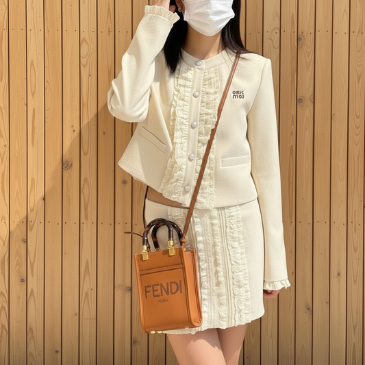 Include Entrupy Certificate of Authenticity|Very Good ( Rank A)| FENDI Calfskin Leather Sunshine Mini Tote Bag Shoulder Bag Brown|S26030821