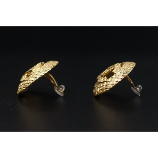 Include Authentic Detective Certificate of Authenticity|Very Good ( Rank A) | CHANEL Coco Mark Weave Gold Earrings Made In 1992Year GM|25122306