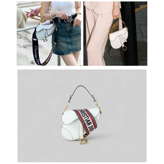 Good ( Rank AB)| Dior Calfskin Medium Saddle Bag White |B25041501