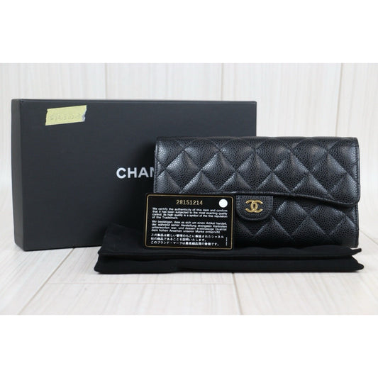 Rank A |CHANEL Caviar Skin Black Long Wallet Made In 2019-2020 Year|S23120203