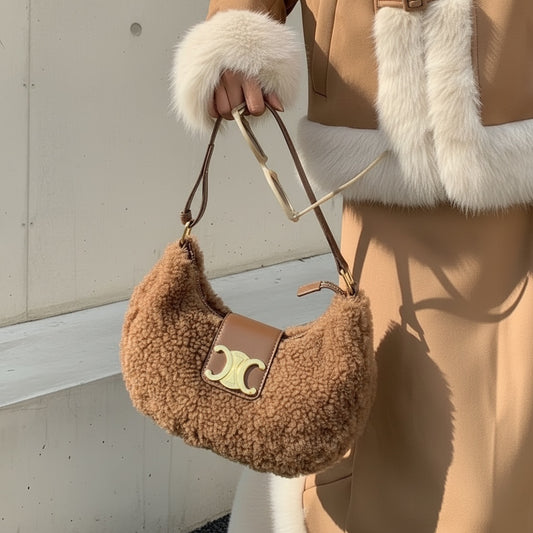Include Entrupy Certificate of Authenticity|Very Good ( Rank A)| CELINE AVA Triomphe Wool Shoulder Bag |S26040104