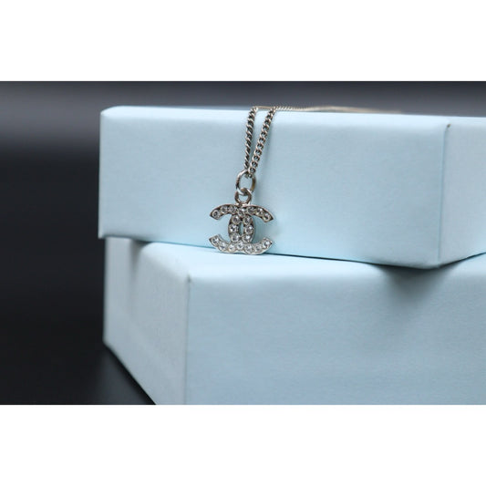 Very Good ( Rank A)|CHANEL COCO Mark Rhinestone Necklace Silver|V25071018