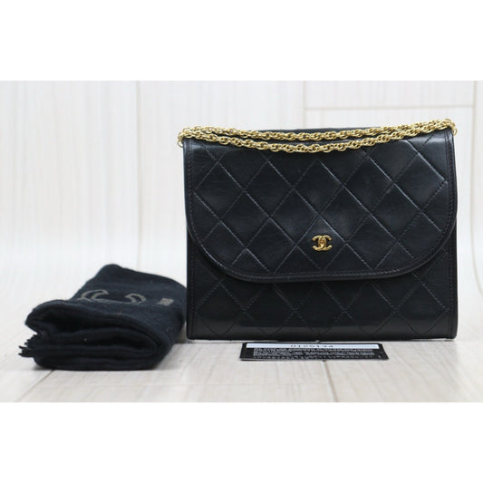 Good ( Rank AB)| CHANEL Mini Coco Mark Lambskin Matrasse Chain Shoulder Bag Made In 1986 - 1988Year|25082202