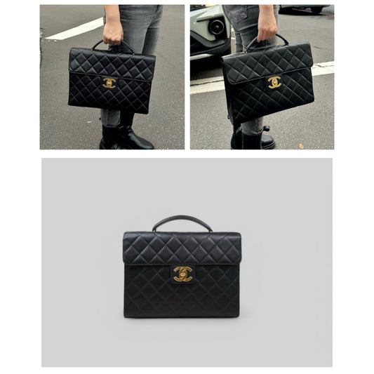 Very Good ( Rank A) |CHANEL Caviar Skin Leather Calf Leather Handbag Black Made In 1996-1997 Year|S25032628
