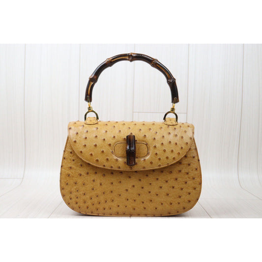 Rank A | GUCCI Vintage Bamboo Ostrich Skin Hand Bag |24053019