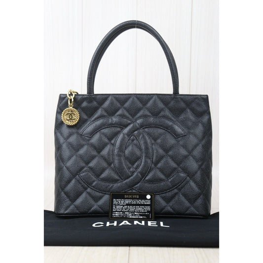 Very Good ( Rank A) | CHANEL Caviar Skin Leather Calf Leather Tote Bag Black Made In 2003~2004 Year|V24100402