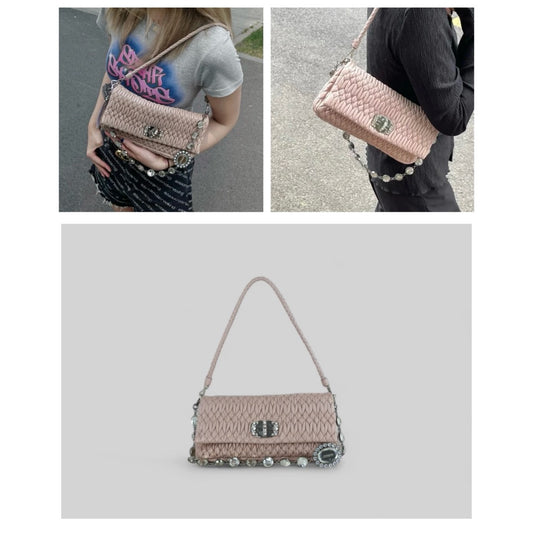 Very Good ( Rank A)|MiuMiu Lamb Skin Gem Chain Shoulder Bag |S24111808