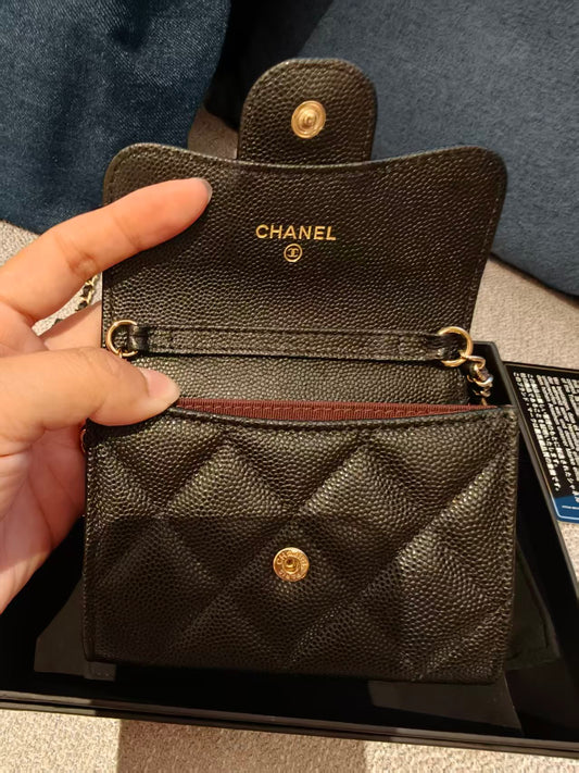 Include Entrupy Certificate of Authenticity|CHANEL Caviar Skin Chain Shoulder Bag Black