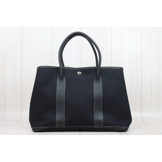 Good ( Rank AB)| HERMES Garden Party PM Handbag T Stamp Black Made In 1964 Year|25032016