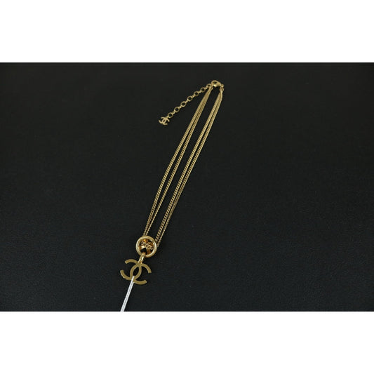 Very Good ( Rank A) |CHANEL COCO Mark Double chain Rhinestone Chocker Necklace |F25021118