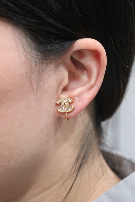 Rank A |CHANEL COCO Mark Diamond Vintage Earrings |23092624