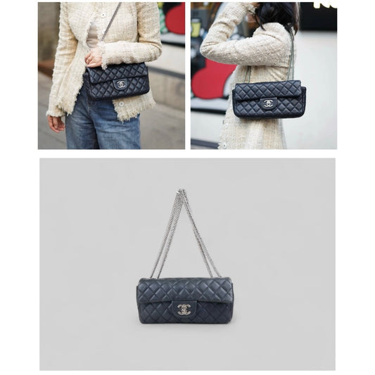 Fair ( Rank B) | CHANEL Calf Leather Flap Shoulder Bag Dark Blue Made In 2008~2009Year |J25060508