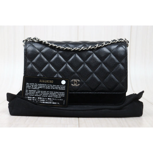 Very Good ( Rank A)| CHANEL Matelasse Caviar Skin Chain Wallet Black Made in 2020-2021 Year |S25012702