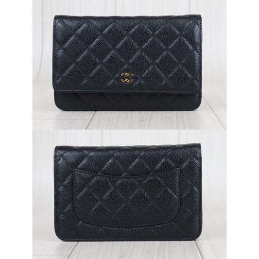 Rank SA| CHANEL Matelasse Caviar Skin Chain Wallet Black Gold Hardware Made In 2019 Year |23080308