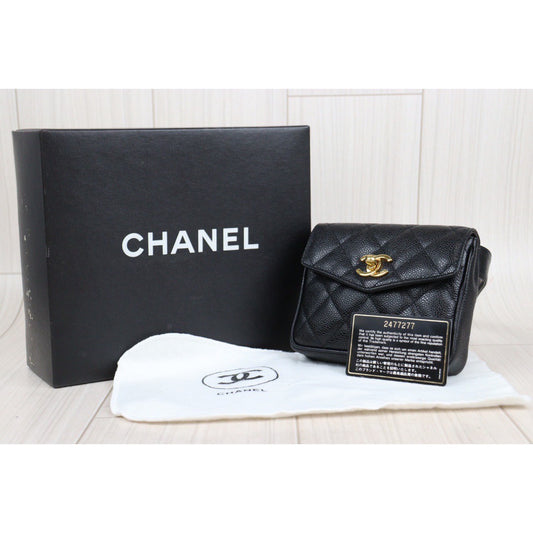 Rank A | CHANEL Caviar Skin Leather Calf Leather Waist Bag Made In 1991~1994Year|24010829