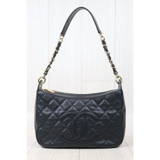Good ( Rank AB)| CHANEL Half Moon Shoulder Bag Black Made In 2004-2005Year |VT25030113