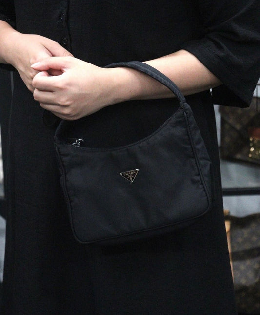 Rank A | PRADA HOBO HandBag Black|23090728