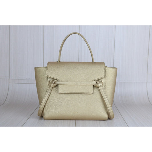 Good ( Rank AB)|CELINE Leather Calf Belt Nano Handbag Golden No Shoulder strap |Counter Price ¥355,000JPY(Discontinued)|X25021810